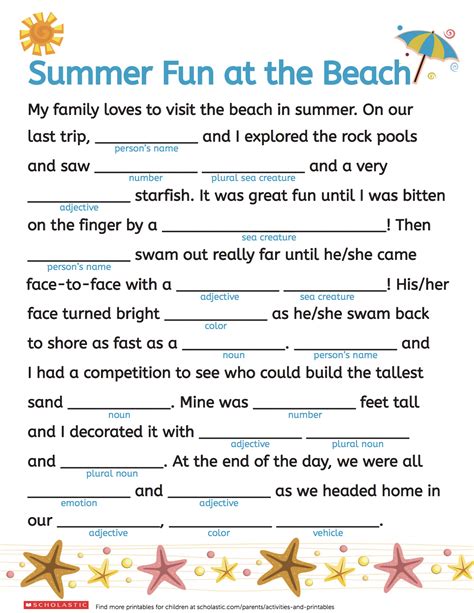 printable summer mad libs|beach mad libs.